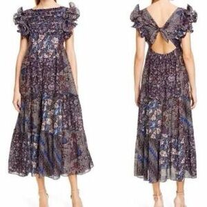 Ulla Johnson Zoya Midi Navy Floral Backless Dress Size 10